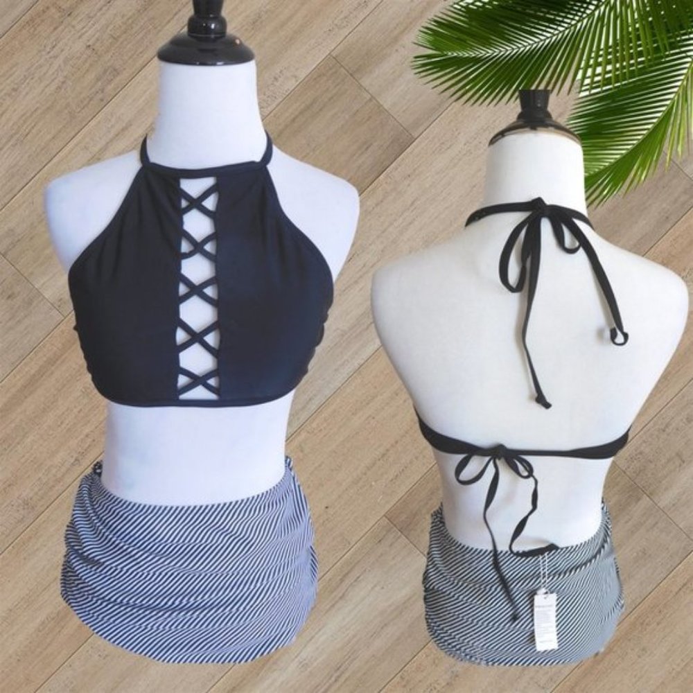 MARINA VIDA BLACK STRIPED TWO PIECE SWIMSUIT